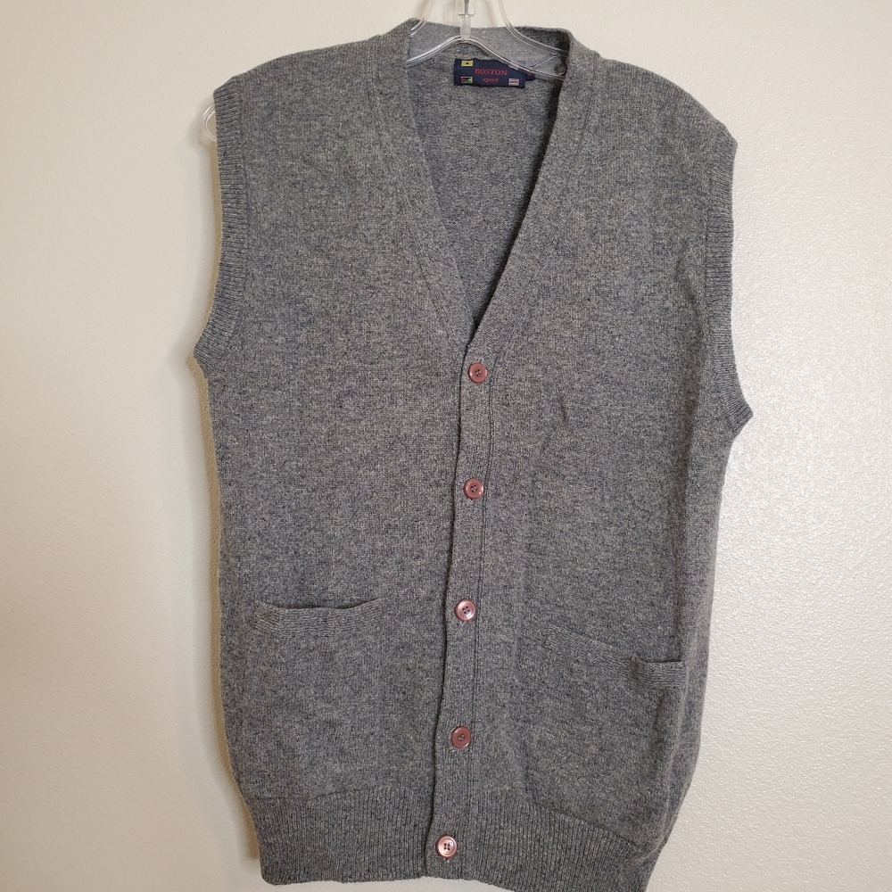 BOSTON Sport Men's Button‎ Up 100% Wool Gray Size M